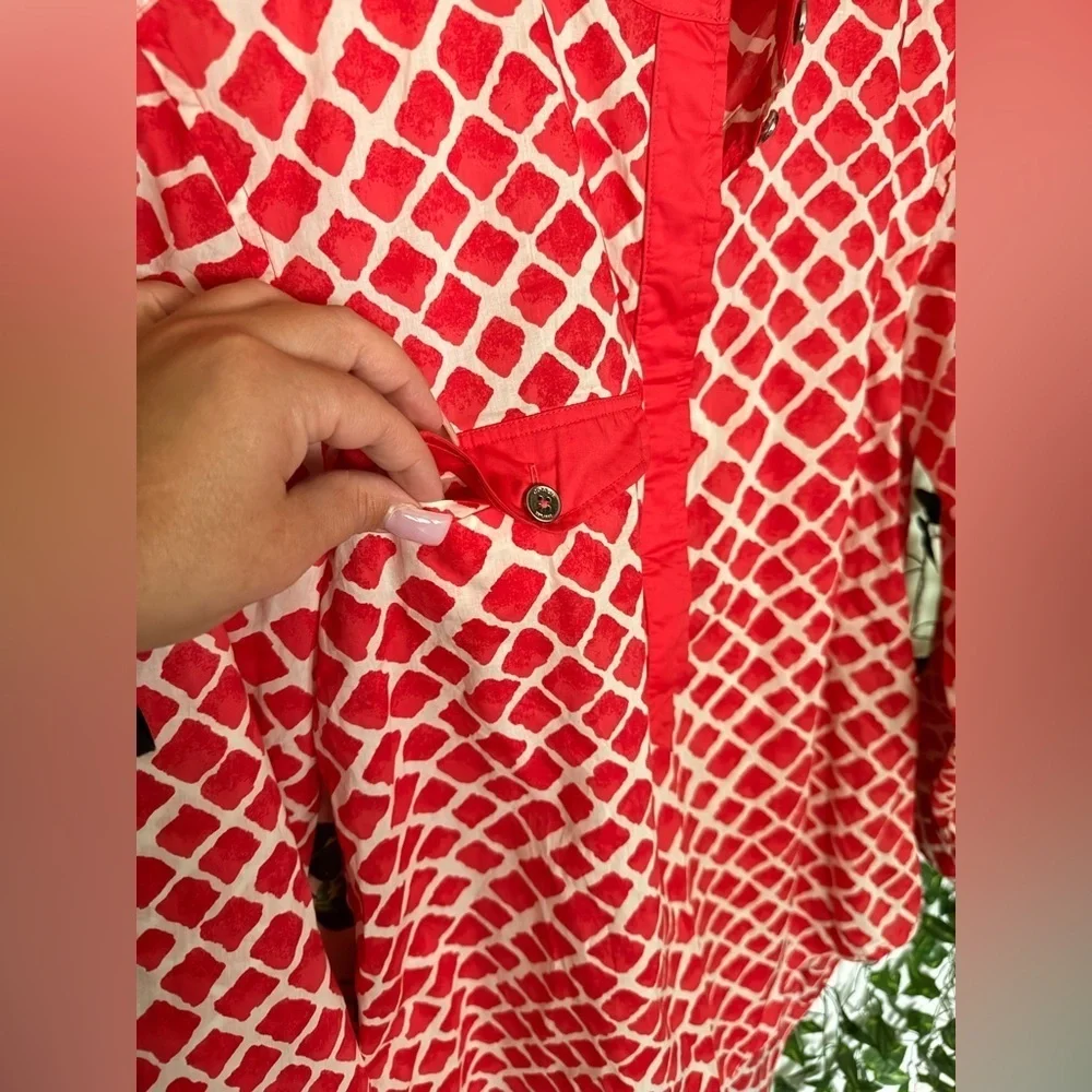 Coach Red and White Patterned Blouse